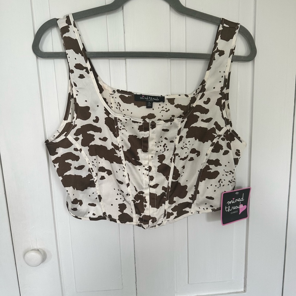 NWT Mixed Threads LA cow print corset crop top